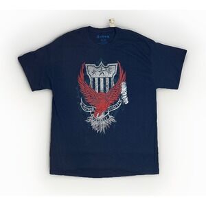 5 Star Mens Graphic Print Eagle T-shirt Navy Blue Short Sleeve Cotton Size XL